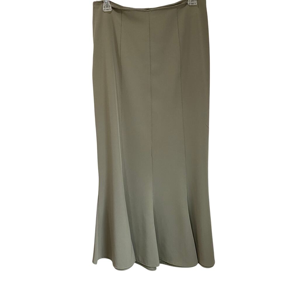 Khaki Fluted Maxi Skirt Lace Up Front Waist Detail FR 42 US M Boho Flowy - Picture 2 of 9